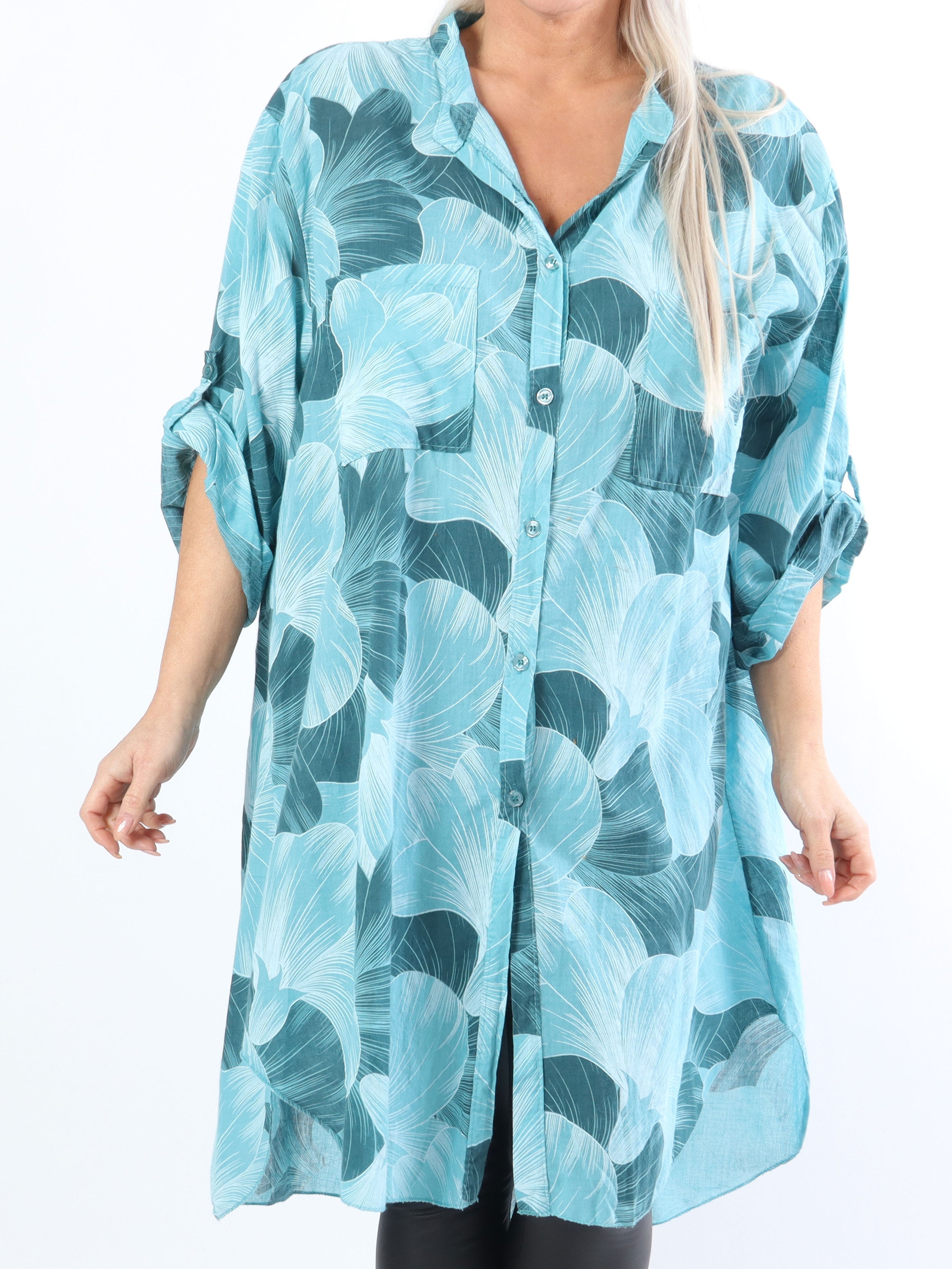 Silvana - Plus size skjorta i lätt mönstrat tyg - Ochre